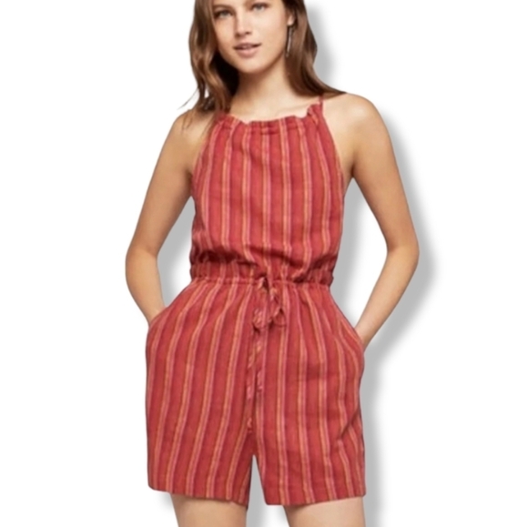 NWT BCBGeneration Striped Shorts Romper Linen Blend - Picture 1 of 7